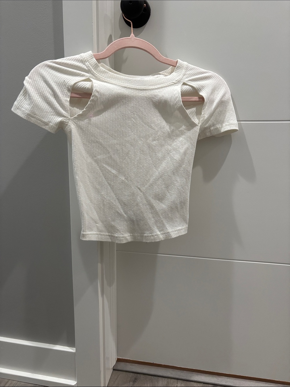 Urban Outfitters White Ribbed Cold-Shoulder Tee